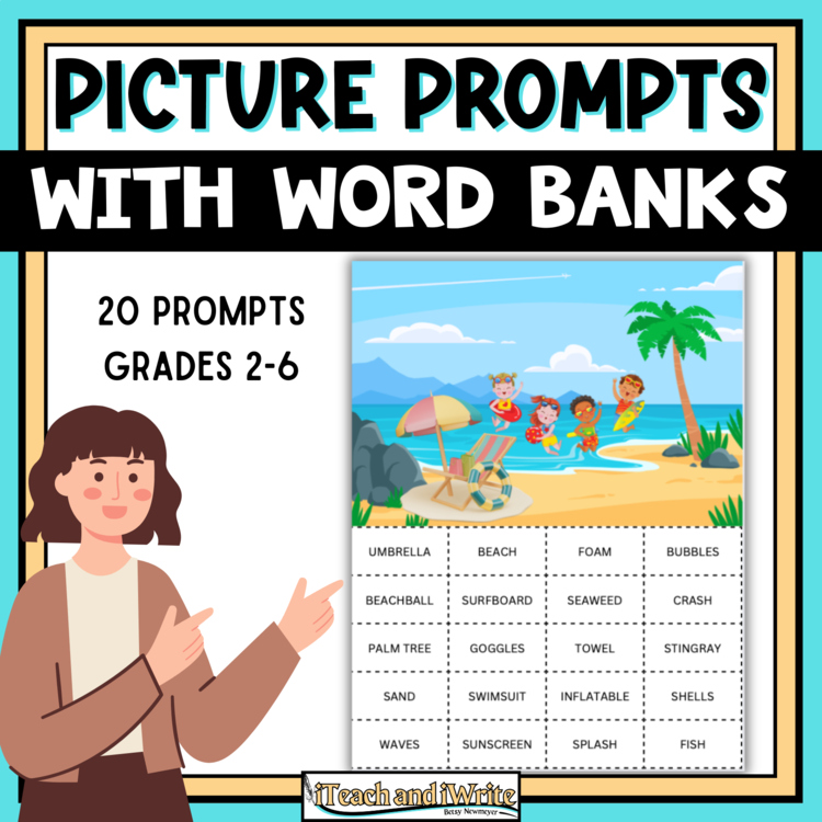Illustrated Picture Writing Prompts with Word Banks for Narrative & Info Writing