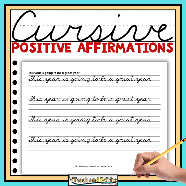 Cursive Penmanship Practice: 52 Positive Affirmations Handwriting Worksheets