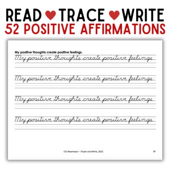 Cursive Penmanship Practice: 52 Positive Affirmations Handwriting Worksheets, image 2