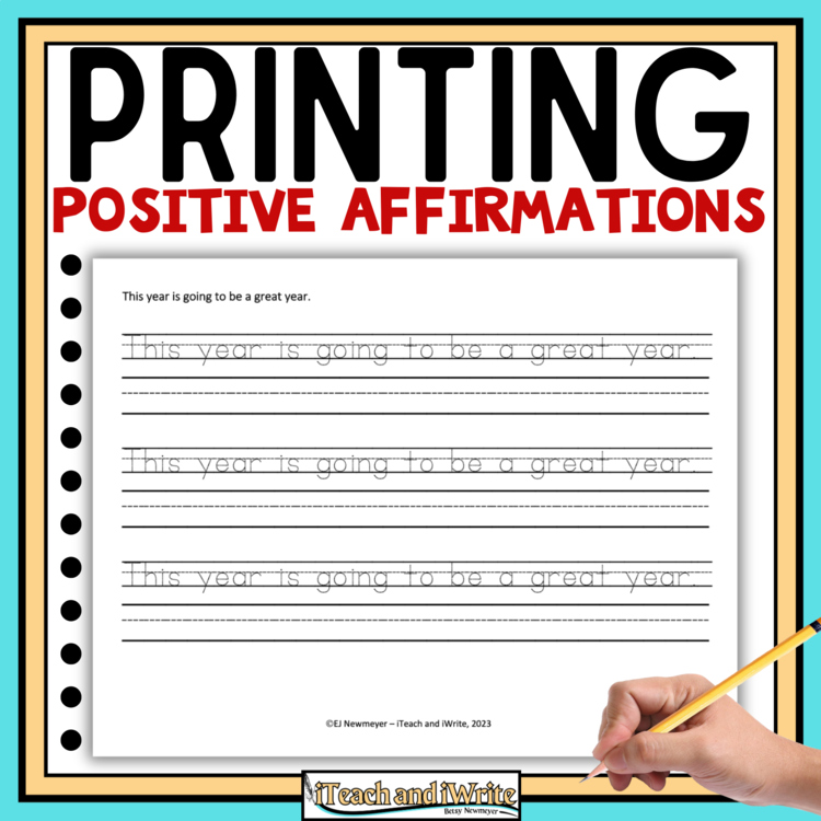 Positive Affirmation Printing Penmanship Practice: 52 Handwriting Worksheets