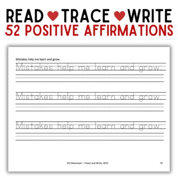 Positive Affirmation Printing Penmanship Practice: 52 Handwriting Worksheets, image 3