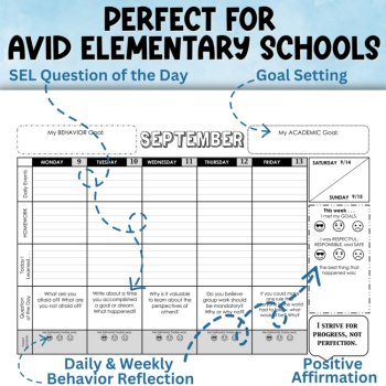 Yearlong AVID Student Planner with SEL Question of the Day, Weekly Affirmations, image 2