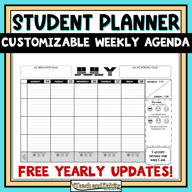 AVID Student Planner with Customizable Weekly Agenda Pages for Elementary School
