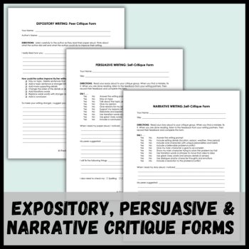 ELA Writing Revision Forms and Worksheets for Self Reflection and Peer Feedback, image 2