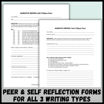 ELA Writing Revision Forms and Worksheets for Self Reflection and Peer Feedback, image 3