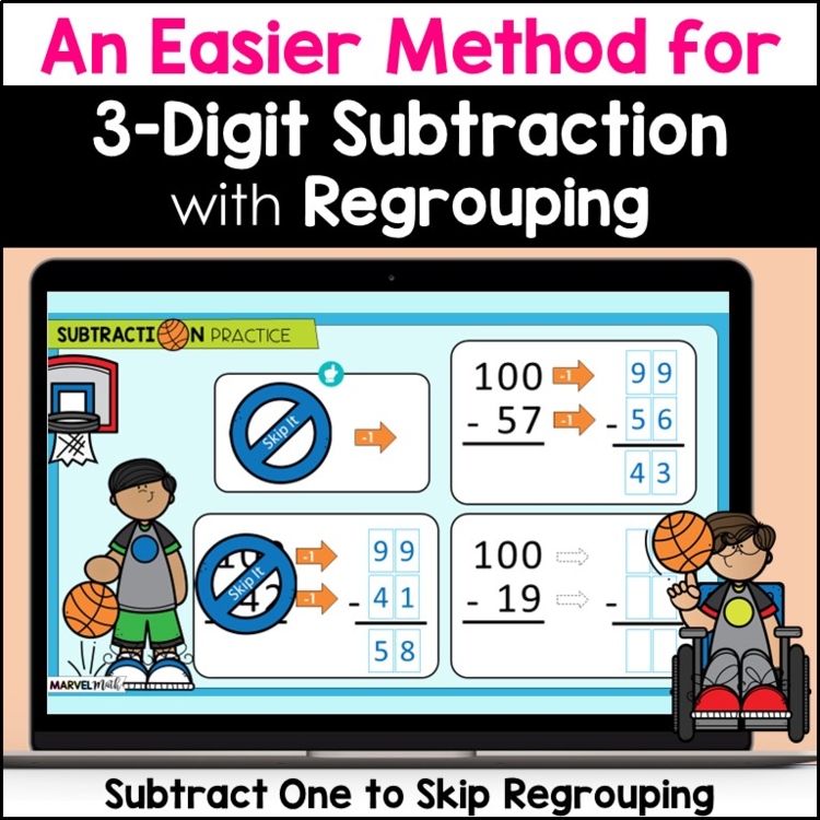 3 Digit Subtraction with Regrouping #3 - Subtracting Across Zeros - A NEW Way