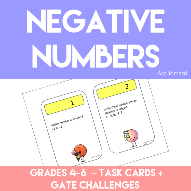 Negative Numbers Task Cards | Word Problems & Integer Activities | Challenges