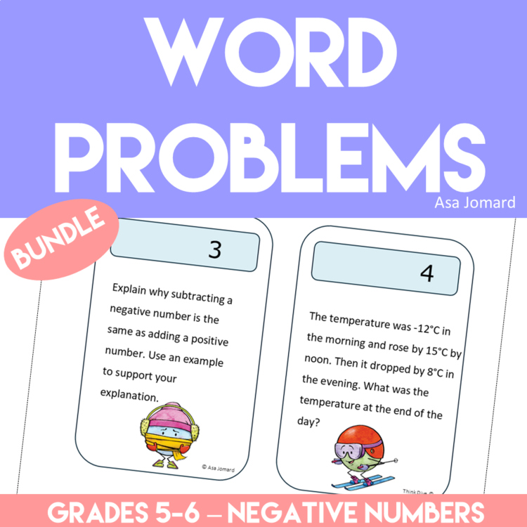 Negative Numbers Task Cards | Word Problems