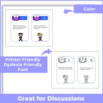 Ocean Animals Task Cards — 24 Question Cards with Recording Sheet and Answer Key, image 3