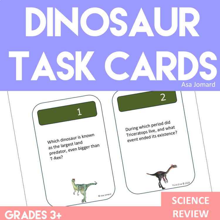 Dinosaur Task Cards — Grades 3+ | GATE Science & Critical Thinking
