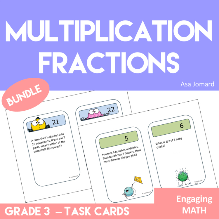 Math Bundle | Grade 3 Task Cards | Multiplication Fractions