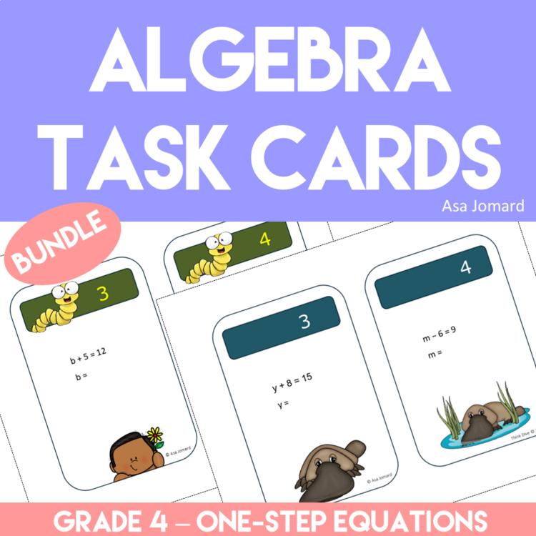 Algebra Task Cards Bundle - Grade 4 | One-Step Equations Practice