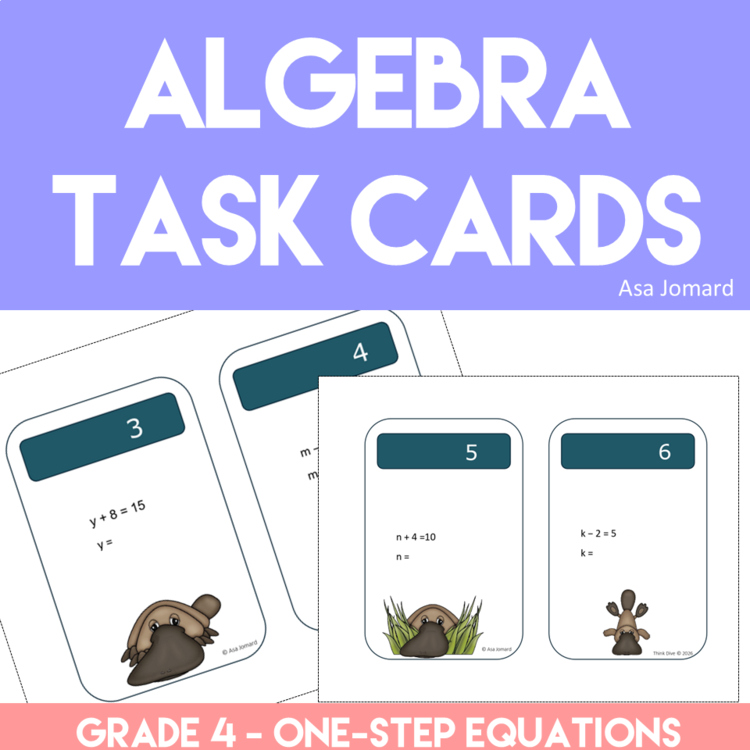 Algebra Task Cards - Grade 4 | One-Step Equations Practice Addition Subtraction