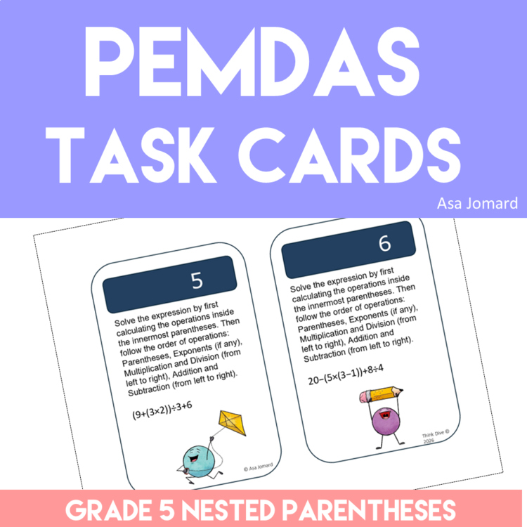 Order of Operations Task Cards | Nested Parentheses | PEMDAS