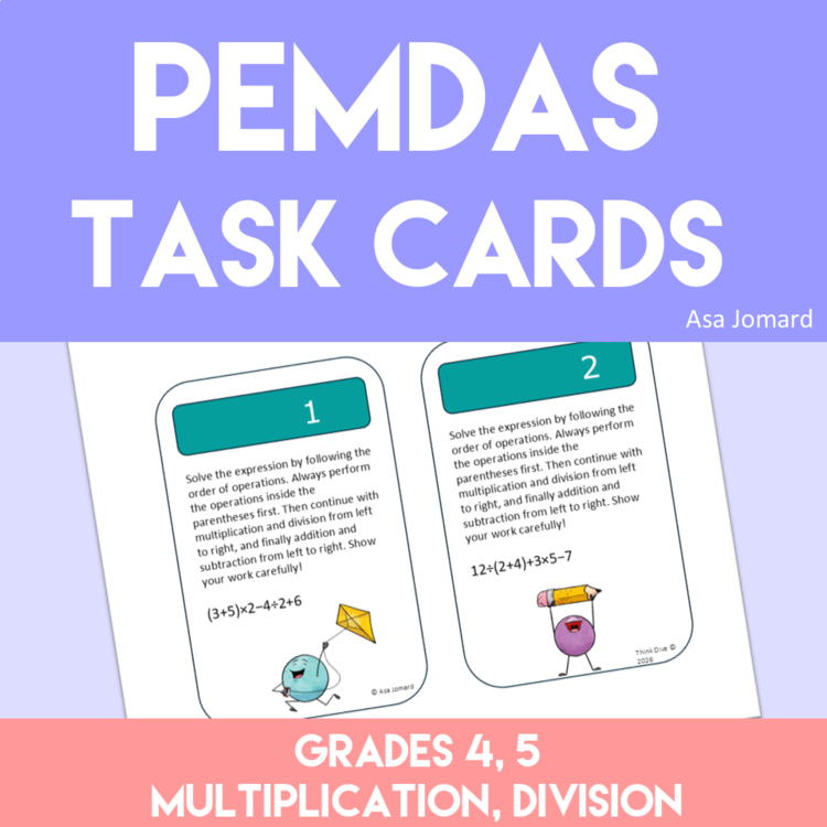 Order of Operations Task Cards | Parentheses | PEMDAS | Multiplication Division