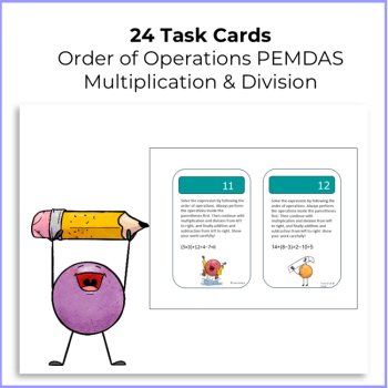 Order of Operations Task Cards | Parentheses | PEMDAS | Multiplication Division, image 2