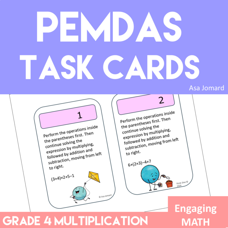 Order of Operations Task Cards | Parentheses | PEMDAS | Multiplication