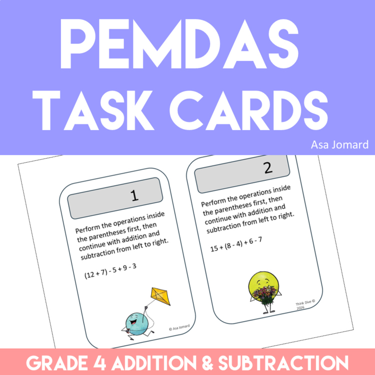 Order of Operations Task Cards | Parentheses | Addition & Subtraction | PEMDAS