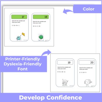 24 Task Cards Solving 2 Sided  Algebraic Equations, image 3
