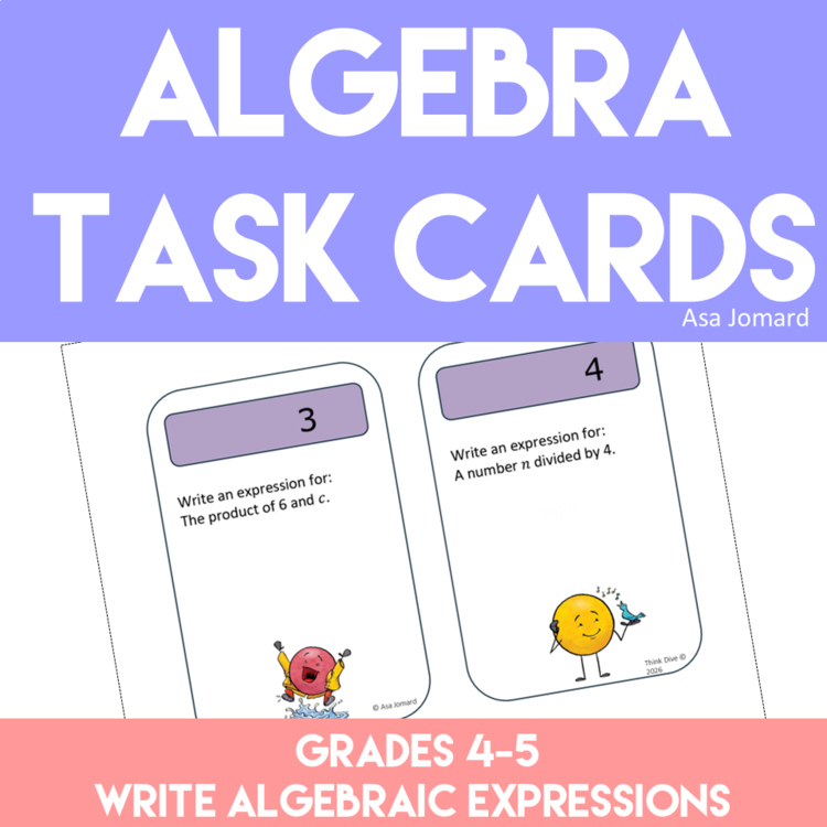 24 Spring Task Cards Writing Algebraic Expressions | Grades 4 & 5
