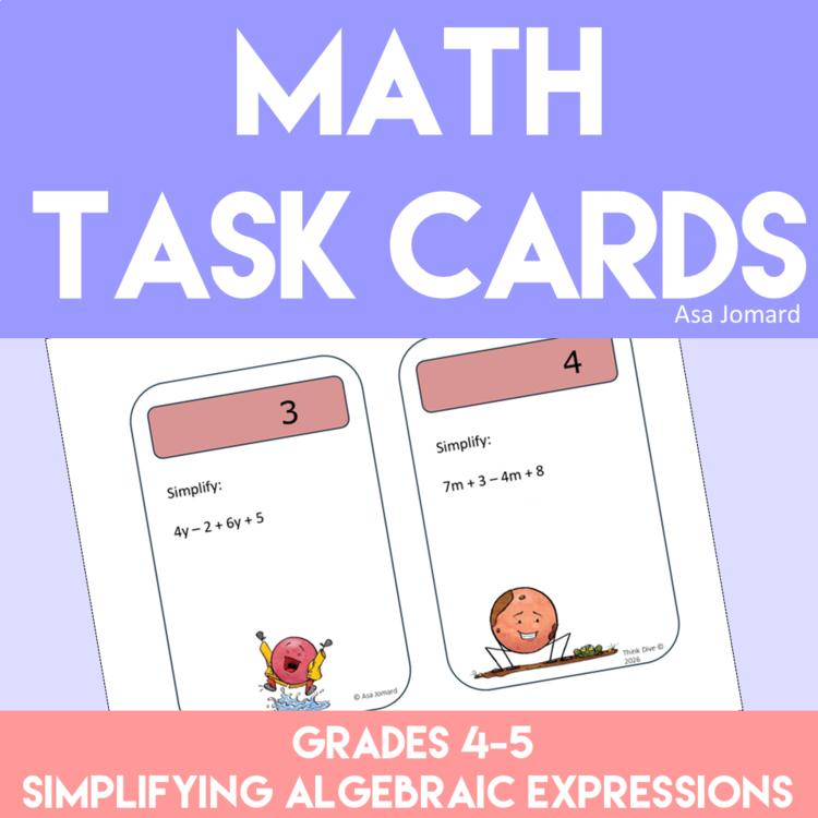 24 Spring Task Cards Simplifying Algebraic Expressions | Grades 4 & 5