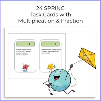 Spring-Themed Multiplication and Fractions 24 Task Cards | Grade 3, image 2