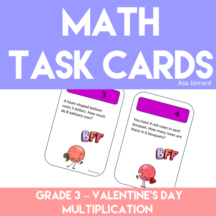 Multiplication Valentine's Day Task Cards Grade 3