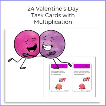 Multiplication Valentine's Day Task Cards Grade 3, image 2
