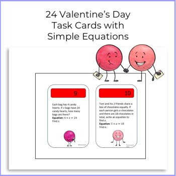 Algebra Valentine's Day Task Cards - Grade 4 | One-Step Equations, image 2