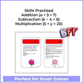 Algebra Valentine's Day Task Cards - Grade 4 | One-Step Equations, image 4