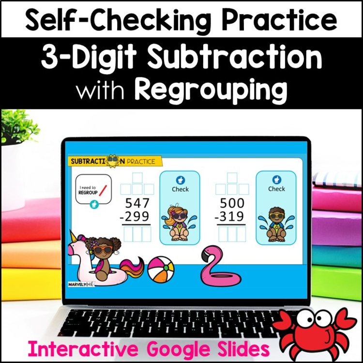 3 Digit Subtraction with Regrouping #2 - Google Slides - Subtraction Splash