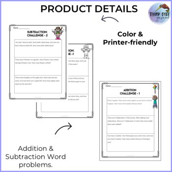 Math Word Problem Worksheets - Addition and Subtraction for Grades 1 to 2, image 3