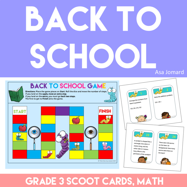 Educational Fun Back to School Board Game | Scoot Game Math Grade 3