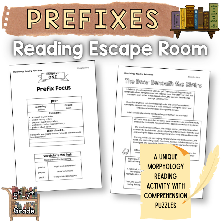 Morphology ELA Reading Activity Puzzles Prefixes Escape Room 5th 6th 7th Grade