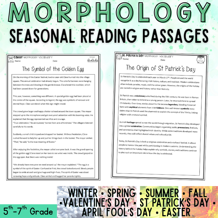 Morphology Science of Reading Fluency Passages Older Students 5th 6th 7th Grade