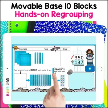 3 Digit Subtraction with Regrouping #1 - Base 10 Blocks - Subtracting in Space, image 3