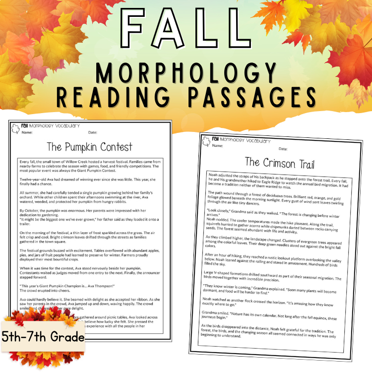 Fall Morphology Passages Science of Reading Aligned Practice ELA 6th 7th Grade