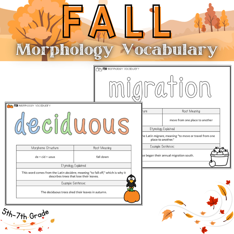 Fall Morphology Word Wall Notebook Worksheets 6th 7th Grade Vocabulary Review