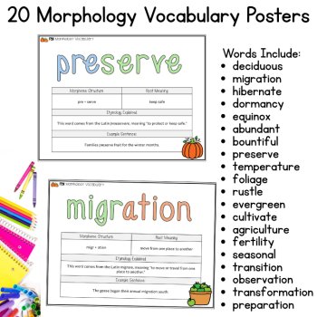 Fall Morphology Word Wall Notebook Worksheets 6th 7th Grade Vocabulary Review, image 2