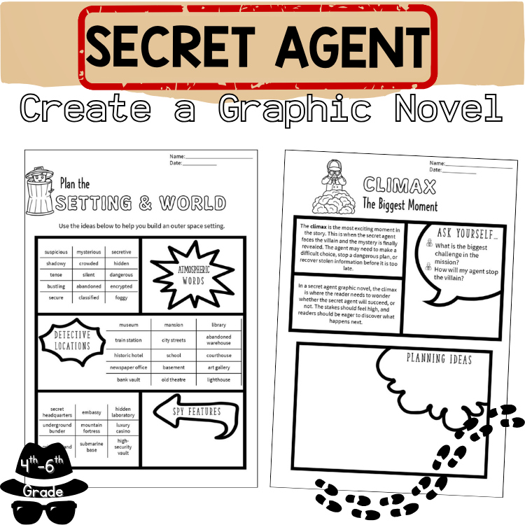 Secret Agent Graphic Novel Comic Book ELA Fun Writing Project Unit 5th 6th Grade