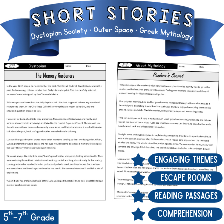 Short Story Reading Comprehension Escape Room 5th 6th 7th Grade Fun ELA Unit