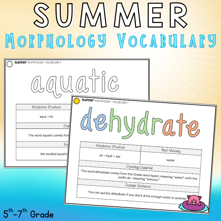 Summer ELA Vocabulary Word Study 6th 7th Grade Morphology Posters Middle School