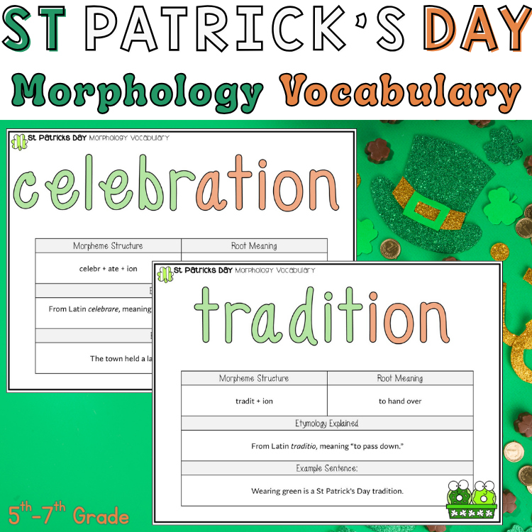 St Patricks Day Morphology Word Wall Posters Daily Vocabulary 5th 6th 7th Grade