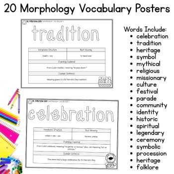 St Patricks Day Morphology Word Wall Posters Daily Vocabulary 5th 6th 7th Grade, image 2