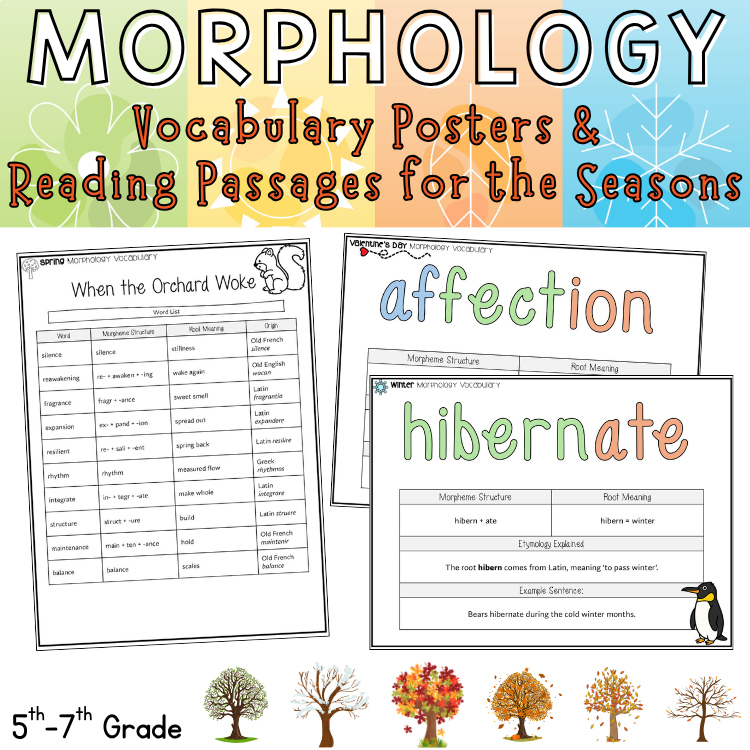 Year Long Morphology Upper Elementary Reading Passages Word Work 6th 7th Grade