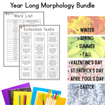 Year Long Morphology Upper Elementary Reading Passages Word Work 6th 7th Grade, image 4