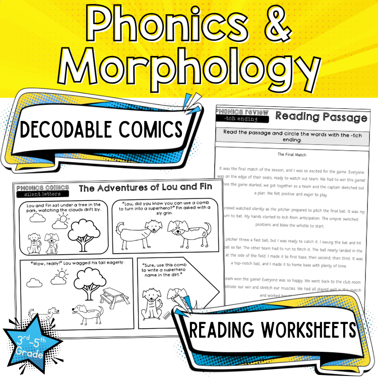 Phonics Morphology Comic Worksheets Fun Summer Reading Packet UFLI 3rd 4th Grade