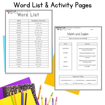 Valentines Day Morphology Word Wall Posters & Notebook Worksheets 6th 7th Grade, image 4