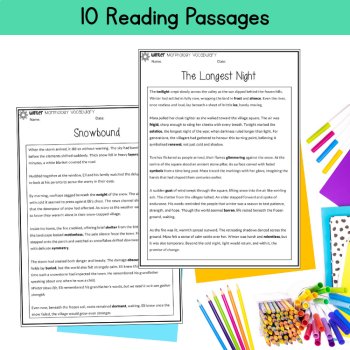 Winter Morphology Vocabulary Reading Passage, Fluency Tracker, Word List 6th 7th, image 2