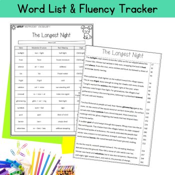 Winter Morphology Vocabulary Reading Passage, Fluency Tracker, Word List 6th 7th, image 3